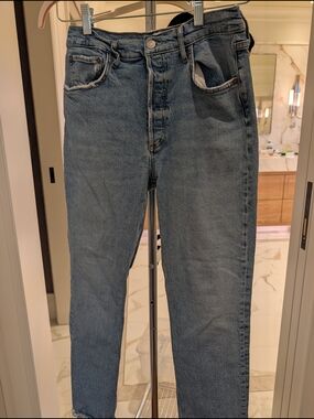 Agolde Riley Long Blue Denim Jeans - Classic Straight Fit